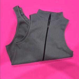 Gray Sleeveless Zip-Up Women's Top